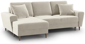 Colțar bej extensibil, cu spațiu de depozitare cu tapițerie din catifea (cu colț pe partea stângă, cu șezlong) Kyoto – Cosmopolitan Design