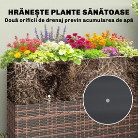 Outsunny Strat Înălțat pentru Grădină 45L din Ratan, cu Orificii de Drenaj și Picioare Reglabile, Maro | Aosom Romania