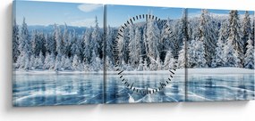 Tablou cu lacul înghețat și copacii înzăpeziți (cu ceas) (90x30 cm)