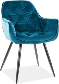 Scaun tapitat modern CHERRY, turcoaz/negru, stofa catifelata/metal, 57