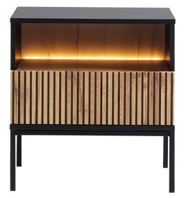 Noptieră Dernas S54 (Negru grafit + Stejar wotan) (cu iluminat LED galben). 1104505