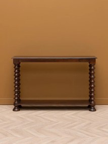 Consolă din lemn de mango, cu picioare sculptate în spirală, maro antichizat, finisaj lucios, 131×35.5×82 cm, „Salomon"
