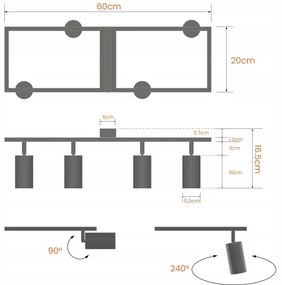 Spot 4x GU10/30W/230V, negru