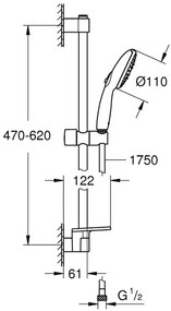 Set de dus cu bara 60 cm Grohe Tempesta 110 crom 3 functii