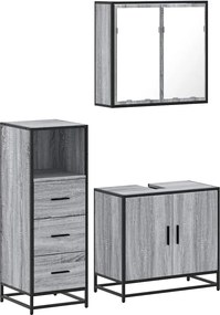vidaXL Set mobilier de baie, 3 piese, gri sonoma, lemn prelucrat