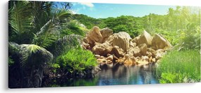 Tablou cu lac în jungla din Seychelles (120x50 cm)