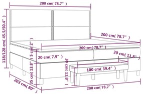 Pat box spring cu saltea, gri deschis, 200x200 cm, catifea Gri deschis, 200 x 200 cm, Culoare unica si cuie de tapiterie