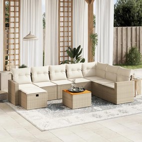 vidaXL Set canapele de grădină, 9 piese, cu perne, bej, poliratan