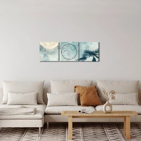 Tablou - Pictură cu lună plină (cu ceas) (90x30 cm)