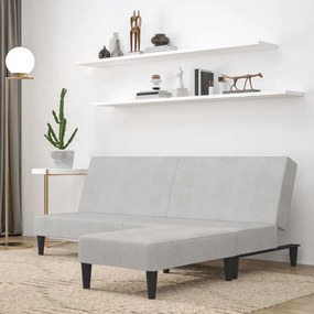3121296 vidaXL Canapea extensibilă 2 locuri, taburet, gri deschis, microfibră