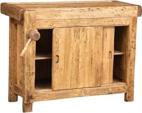 Banc de tamplar, L119 63 H90 cm, usi glisante, natur antic, lemn masiv