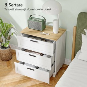 HOMCOM Comodă Modernă cu 3 Sertare 60x38x71 cm Albă și Culoare Lemn | Aosom Romania