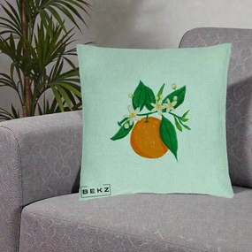 Perna Decorativa Portocala in Floare, 40x40 cm, Verde Menta, Husa Detasabila, Perna Inclusa, BEKZ®