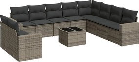 vidaXL Set canapele de grădină cu perne, 11 piese, gri, poliratan