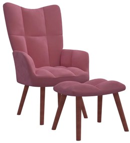 Scaun de relaxare cu taburet, roz, catifea 1, Roz, Cu suport de picioare