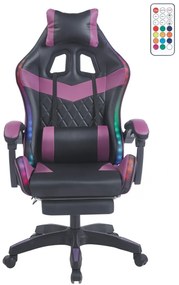 Scaun gaming, sistem iluminare bandă LED RGB, masaj în perna lombară, suport picioare, Negru/Mov