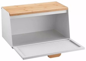 Cutie pentru paine Klausberg KB 7468, 35.5 cm, Otel, Bambus, Capac superior si frontal, Alb
