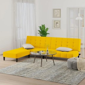 3080566 vidaXL Canapea extensibilă cu 2 locuri și taburet, galben, catifea