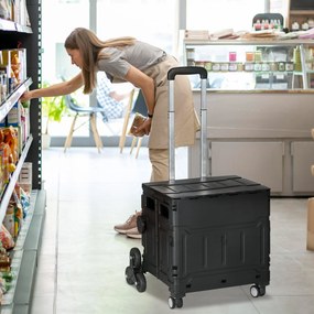 HOMCOM Cărucior de cumpărături Einkaufswagen, Treppensteiger, pliabil, cu mâner telescopic, capacitate maximă de 65 kg, Negru | Aosom Romania