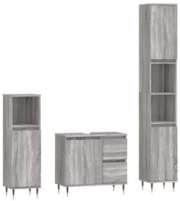 3190219 vidaXL Set mobilier de baie, 3 piese, gri sonoma, lemn prelucrat