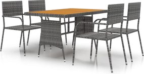 vidaXL Set de mobilier de exterior, 5 piese, gri, poliratan