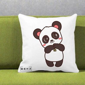 Perna Personalizata Panda Kawaii cu Bambus, 40x40 cm, Alba Mata, Husa Detasabila, Perna Inclusa, BEKZ®