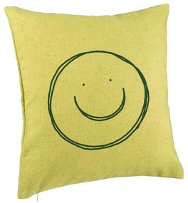 Perna Decorativa, Model Smiley Face, 40x40 cm, Verde, Husa Detasabila, Burduf