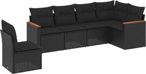 vidaXL Set mobilier de grădină cu perne, 6 piese, negru, poliratan