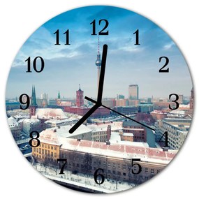 Ceas de perete din sticla rotund Iarna Oraș de iarnă Oraș Multi-colorat
