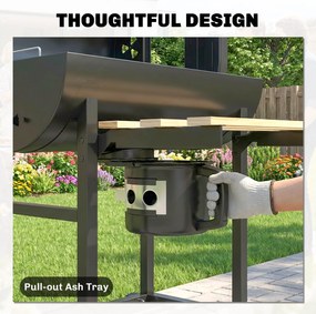 Outsunny Grătar pe Cărbuni Portabil Grătar pe Cărbuni Tip Butoi cu Rotisor Electric Rafturi Pliabile Roți Termometru | Aosom Romania