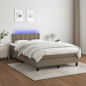 vidaXL Pat cu arcuri, saltea și LED, gri taupe, 120x200 cm, textil