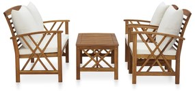 Set mobilier gradina cu perne, 4 piese, lemn masiv de acacia Alb, banca + 2x fotoliu + masa, 1
