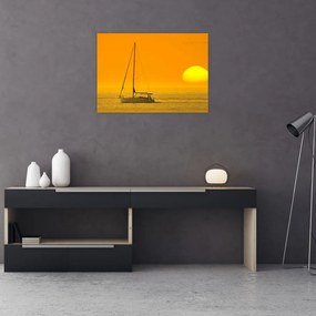 Tablou pe sticlă - Barca în mijlocul mării (70x50 cm)