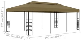 Pavilion de gradina, gri taupe, 6 x 3 x 2,7 m, 180 g m   Gri taupe, 3 x 6 m