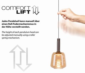 Lustra cu 3 pendule LED, inaltime reglabila, sticla, multicolor, IRIDES
