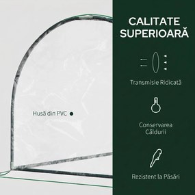 Outsunny Tunel de oțel pentru grădină cu seră și capac din PVC, 200x100x80 cm, transparent și verde | Aosom Romania