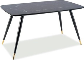 Masa CYRYL, negru cu efect de marmura, 140x80x75 cm