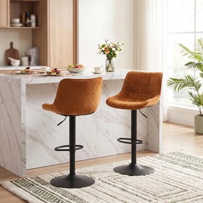 HOMCOM Set de 2 Scaune de Bar, Bază din Metal, Maro-Portocaliu | Aosom Romania
