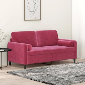 vidaXL Canapea cu 2 locuri cu pernuțe, roșu vin, 140 cm, catifea