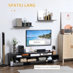 Suport TV modern HOMCOM cu 2 rafturi din lemn, dulap TV cu compartimente deschise si dulapuri, negru | Aosom Romania