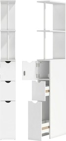 HOMCOM Dulap de Baie din Lemn cu Rafturi și Sertare, 15x33x136 cm, Lemn Natural | Aosom Romania