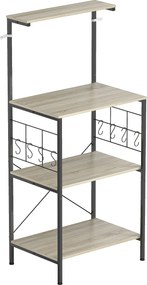 HOMCOM Raft de Bucătărie Stil Industrial cu 4 Nivele și 8 Cârlige Stejar | Aosom Romania