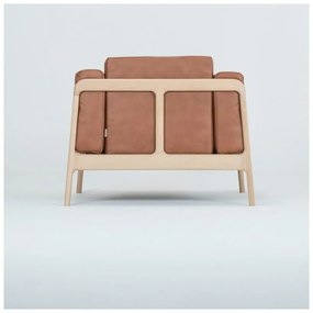 Fotoliu din piele bovină cu structură din lemn masiv de stejar Gazzda Fawn, maro cognac