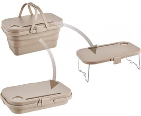 Coș de picnic, pliabil, 3 în 1, bej, masă portabilă, recipient și cutie multifuncțională, 15L, KP03K, eCarla