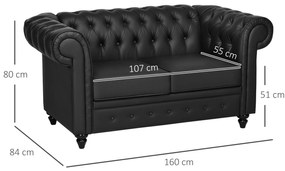 HOMCOM Canapea 2 Locuri Confortabilă, Piele Sintetică, 160x84x80 cm | Aosom Romania
