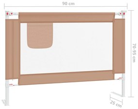 Balustrada de protectie pat copii, gri taupe, 90x25 cm, textil 1, Gri taupe, 90 x 25 cm