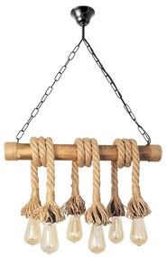 Lustra rustica fabricata manual cu 6 pendule din lemn si sfoara KOS