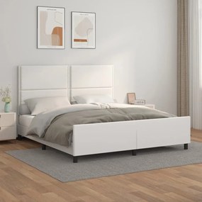 Cadru de pat cu tablie, alb, 180x200 cm, piele ecologica Alb, 180 x 200 cm, Culoare unica si cuie de tapiterie