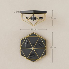 HOMCOM Lampă de Tavan Stil Industrial Geometrică cu 3 Suporturi E27 pentru Becuri LED, Negru și Auriu | Aosom Romania