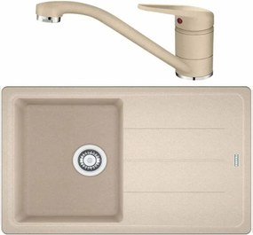 Set chiuveta bucatarie compozit Franke Basis Avena 1 cuva cu picurator 78x50 cm finisaj bej mat cu baterie Novara Plus
